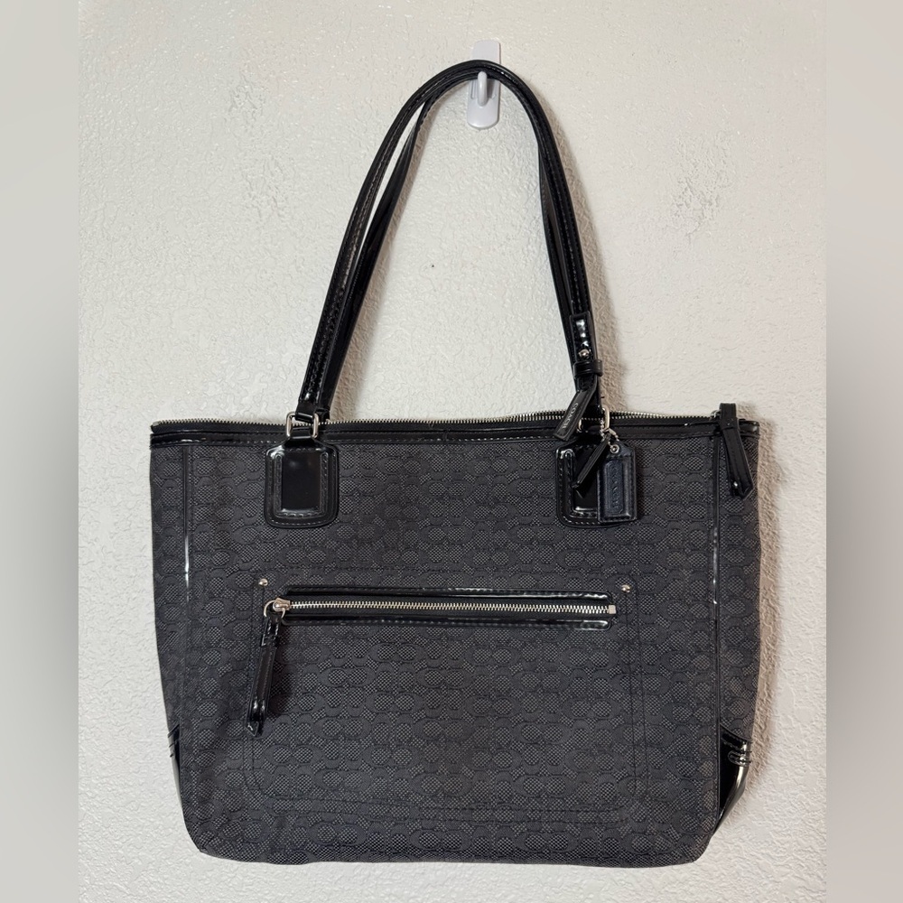 Coach Oxford logo print black monogram handbag